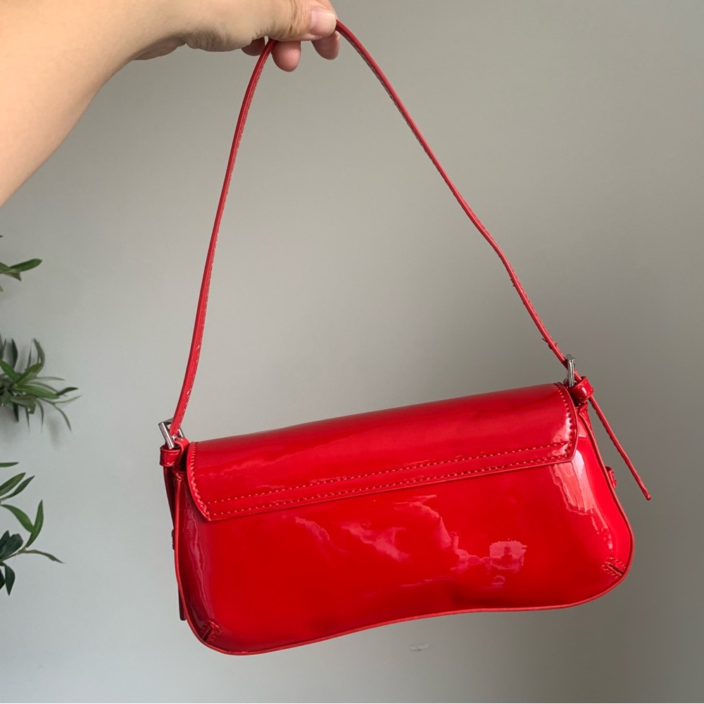 ZARA Red Patent Leather Shoulder Bag Flap Mini - Picture 3 of 6